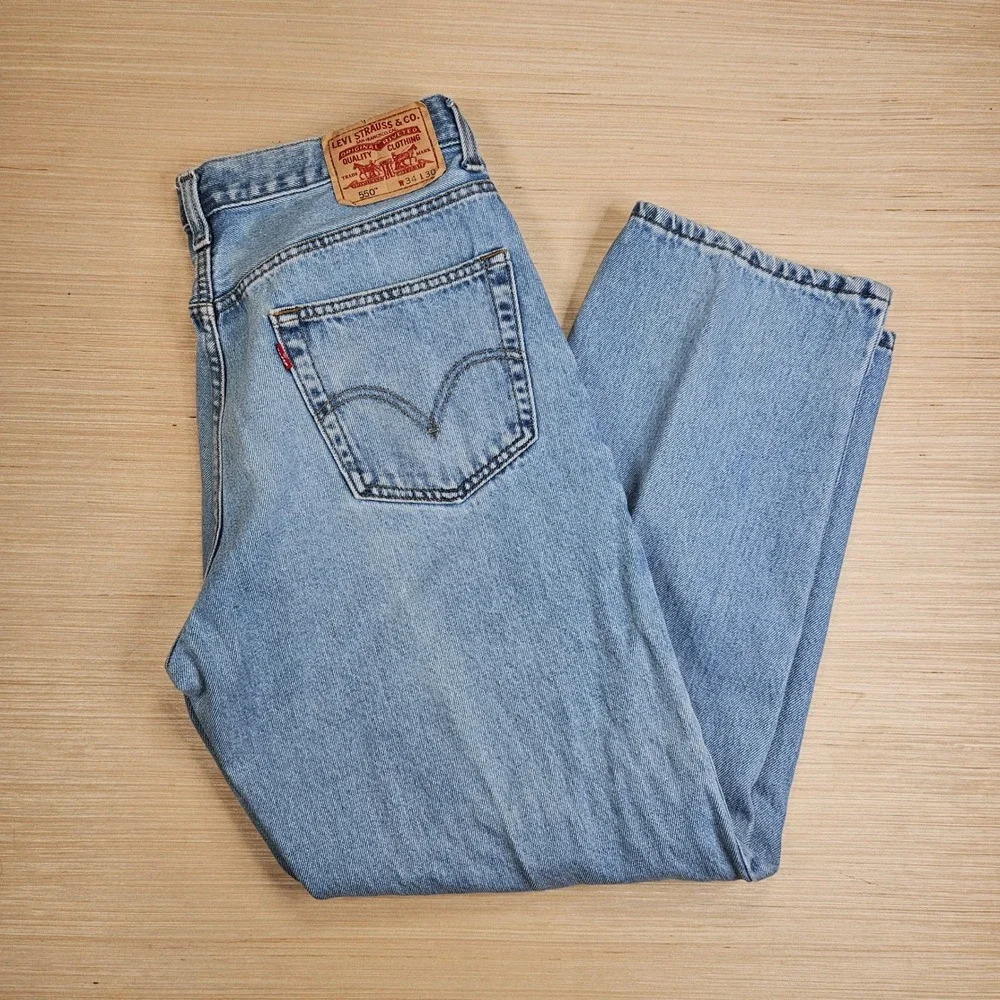 Vintage Y2K Levi 550 Jeans Mens 34x30 Fit 32x29 Blue Relaxed Fit Denim Pants